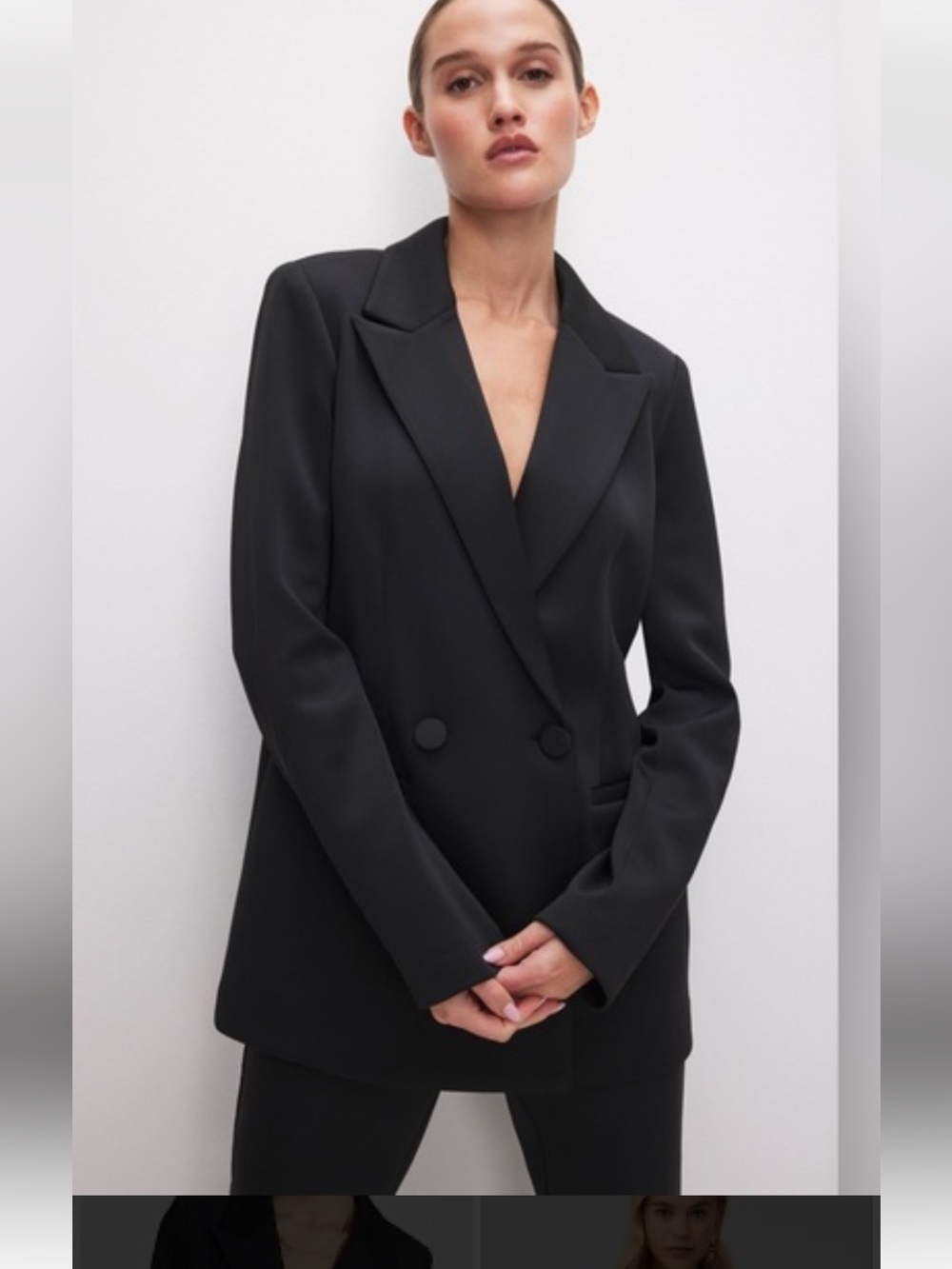 Good American Black Double-Breasted Blazer with Patch Pockets